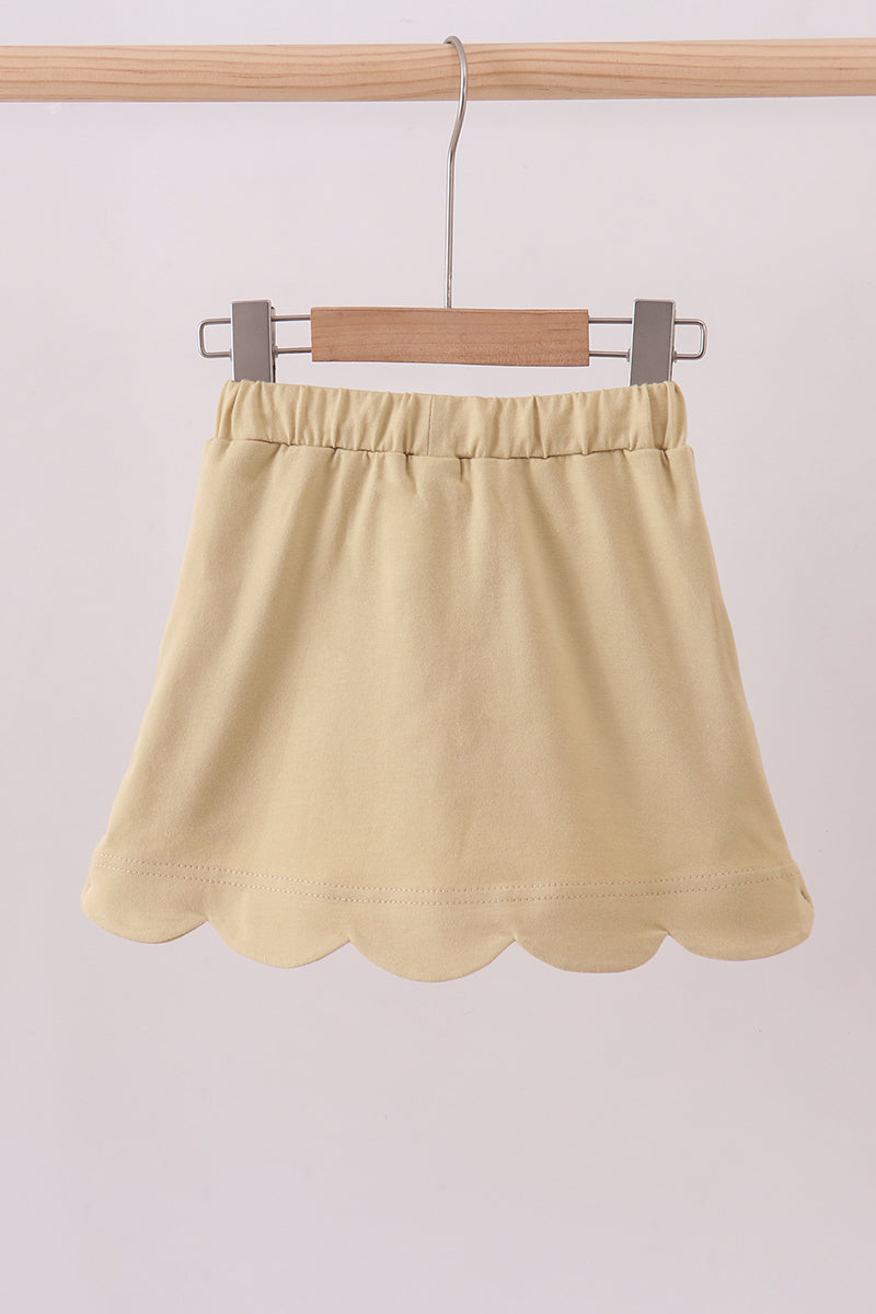 Khaki scallop hem bow skirt