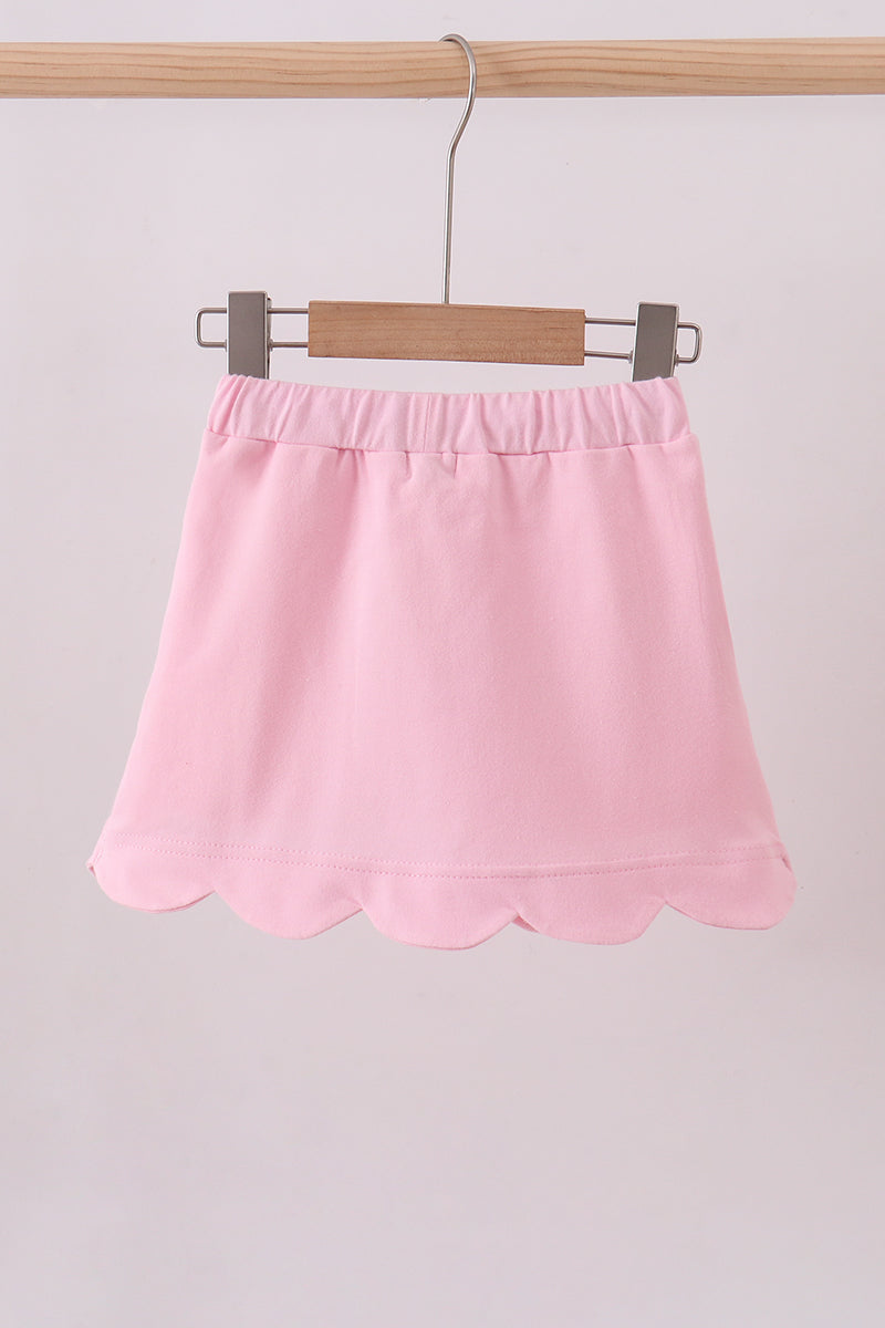 Pink scallop hem bow skirt