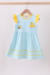 Blue gingham  butterfly & bee pocket flutter dress