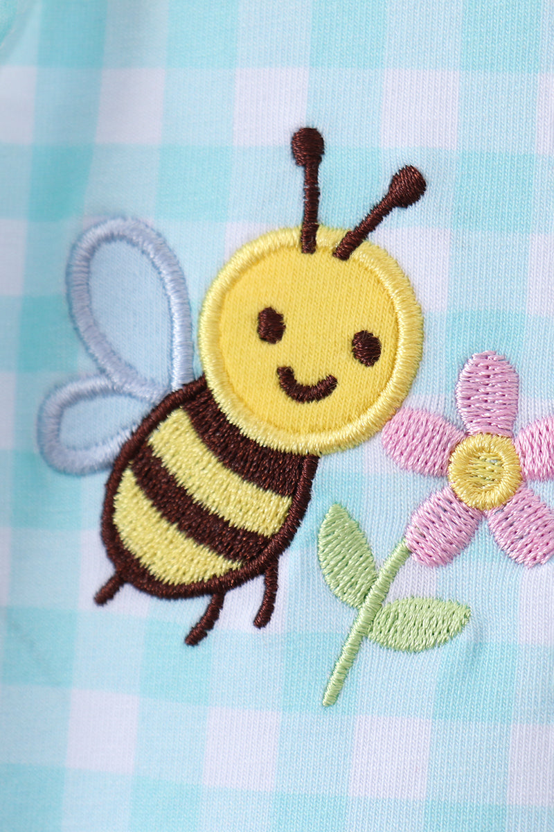 Blue gingham  butterfly & bee pocket flutter dress