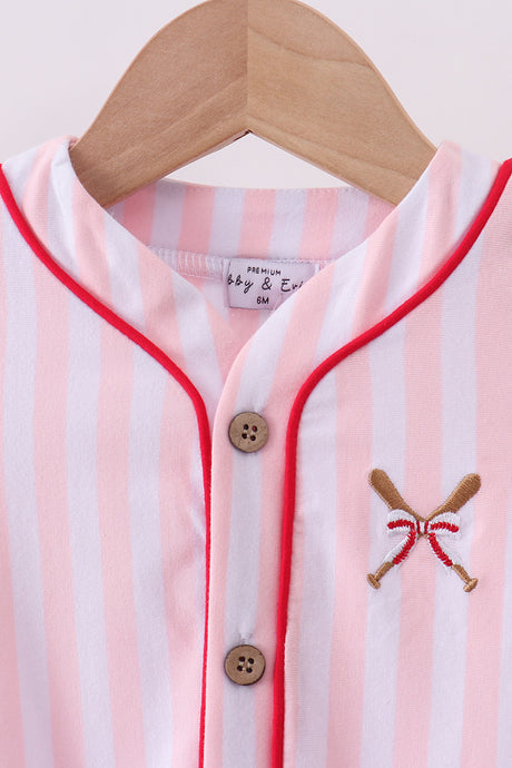Pink baseball bow stripe bubble