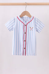 Blue baseball stripe top