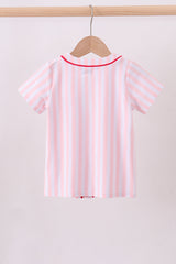 Pink baseball bow stripe top