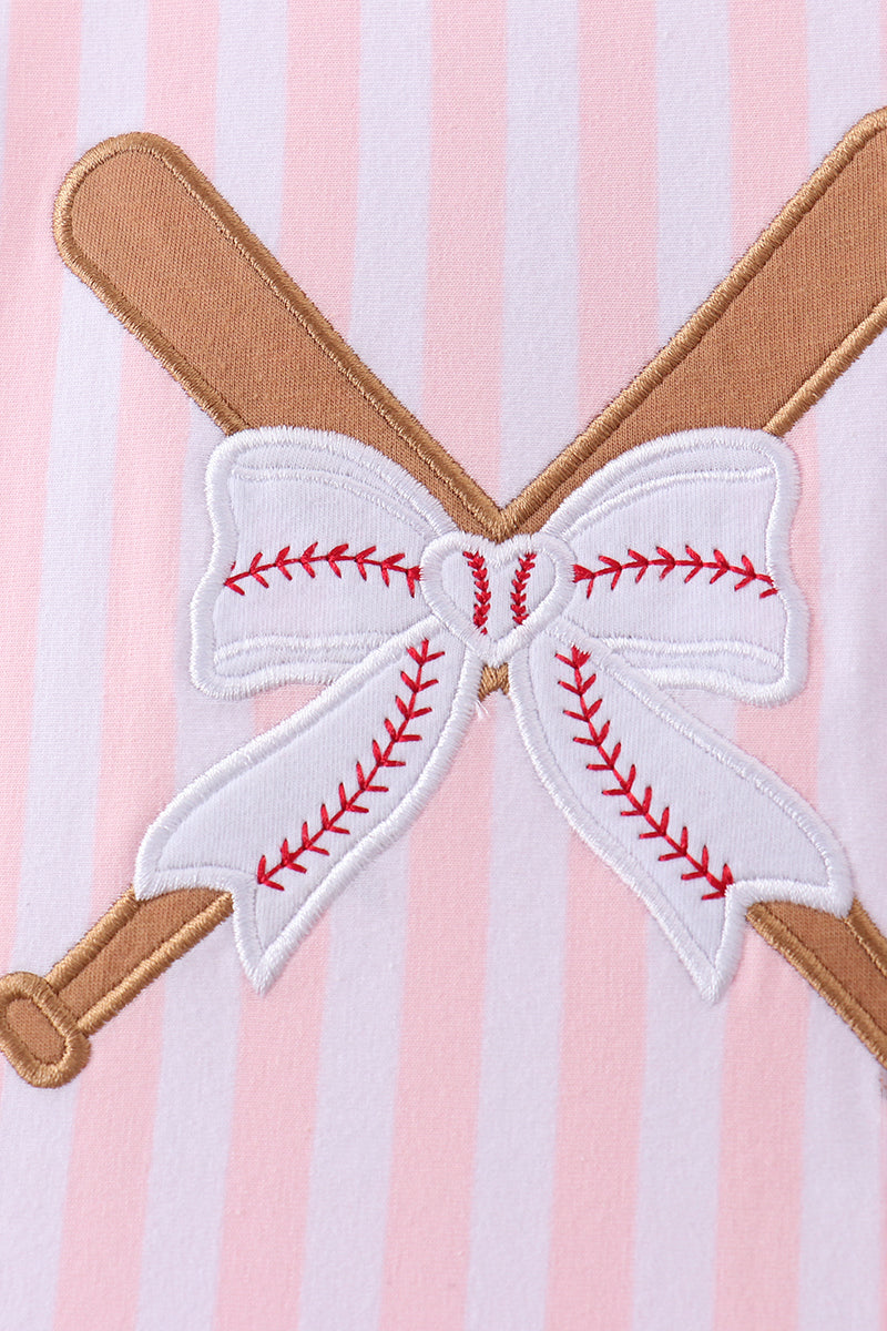 Pink baseball bow stripe bloomer set