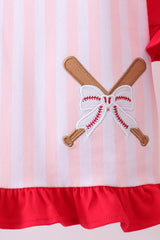 Pink baseball bow stripe ruffle shorts set