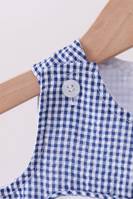 Blue crab embroidery gingham jonjon