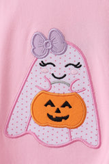 Pink ghost pumpkin embroidery romper