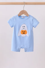 Blue ghost pumpkin embroidery romper