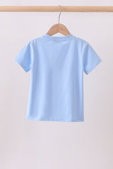 Blue ghost pumpkin embroidery top