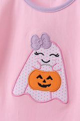 Pink ghost pumpkin embroidery ruffle shorts set