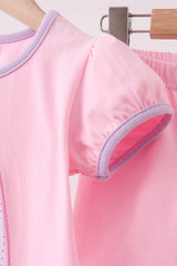Pink ghost pumpkin embroidery ruffle shorts set