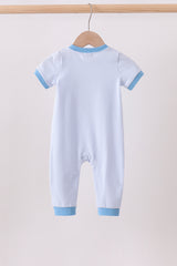 Blue stripe Smirk face applique romper