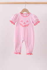 Pink stripe Smirk face applique romper