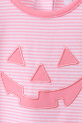 Pink stripe Smirk face applique romper