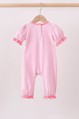 Pink stripe Smirk face applique romper