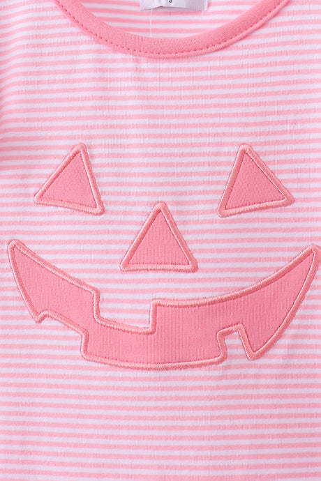 Pink stripe Smirk face applique dress