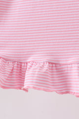Pink stripe Smirk face applique dress