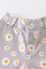 Blue daisy print denim jeans