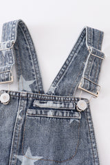 Medium wash blue star print strap denim overall