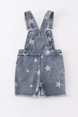 Medium wash blue star print strap denim overall