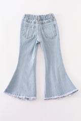 Blue open front lace denim jeans