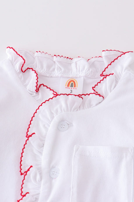 Premium White pocket girl pajamas set