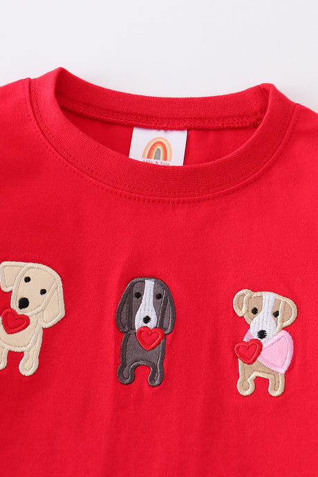 Red valentine's day dog heart applique unisex top