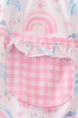 Premium pink rainbow print ruffle bubble