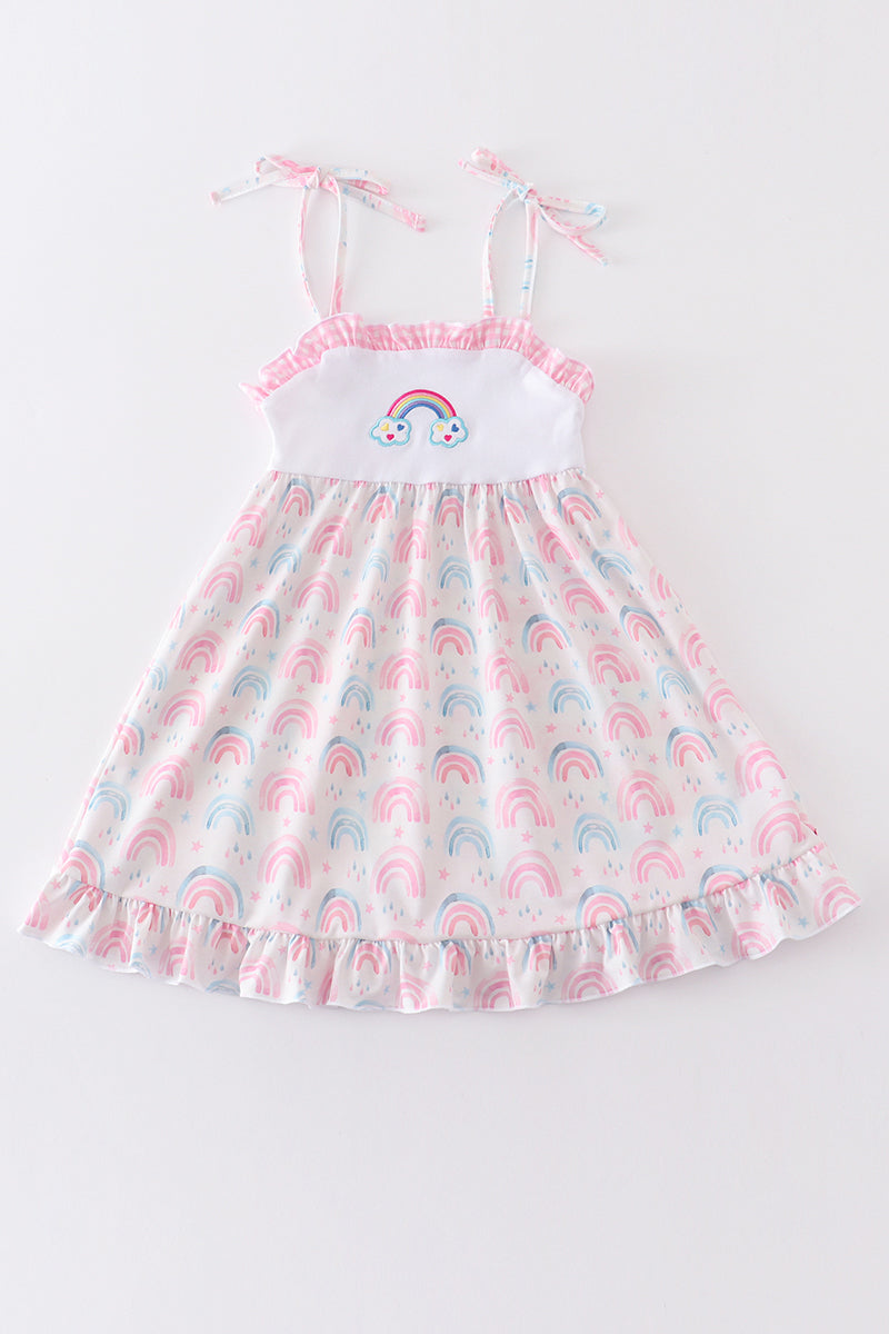 Premium pink rainbow print strap dress