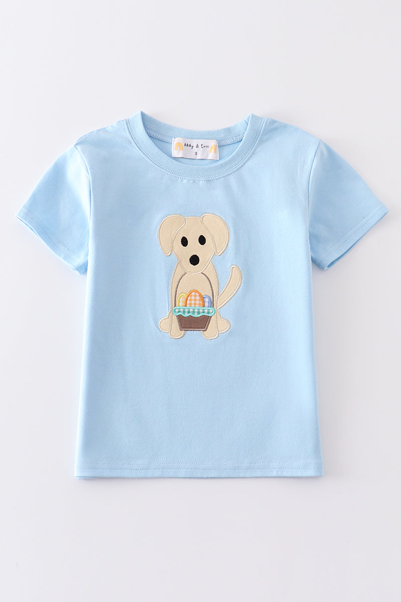 Premium Blue dog applique boy top