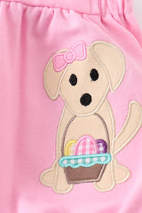 Premium Pink dog applique girl romper