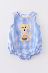 Premium Blue plaid dog applique boy bubble