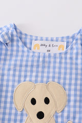 Premium Blue plaid dog applique boy bubble