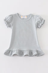 Premium Sage & white stripe ruffle top