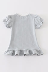 Premium Sage & white stripe ruffle top