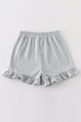 Premium Sage & white stripe basic ruffle shorts
