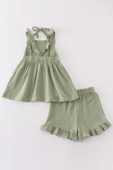 Premium Sage muslin ruffle shorts set