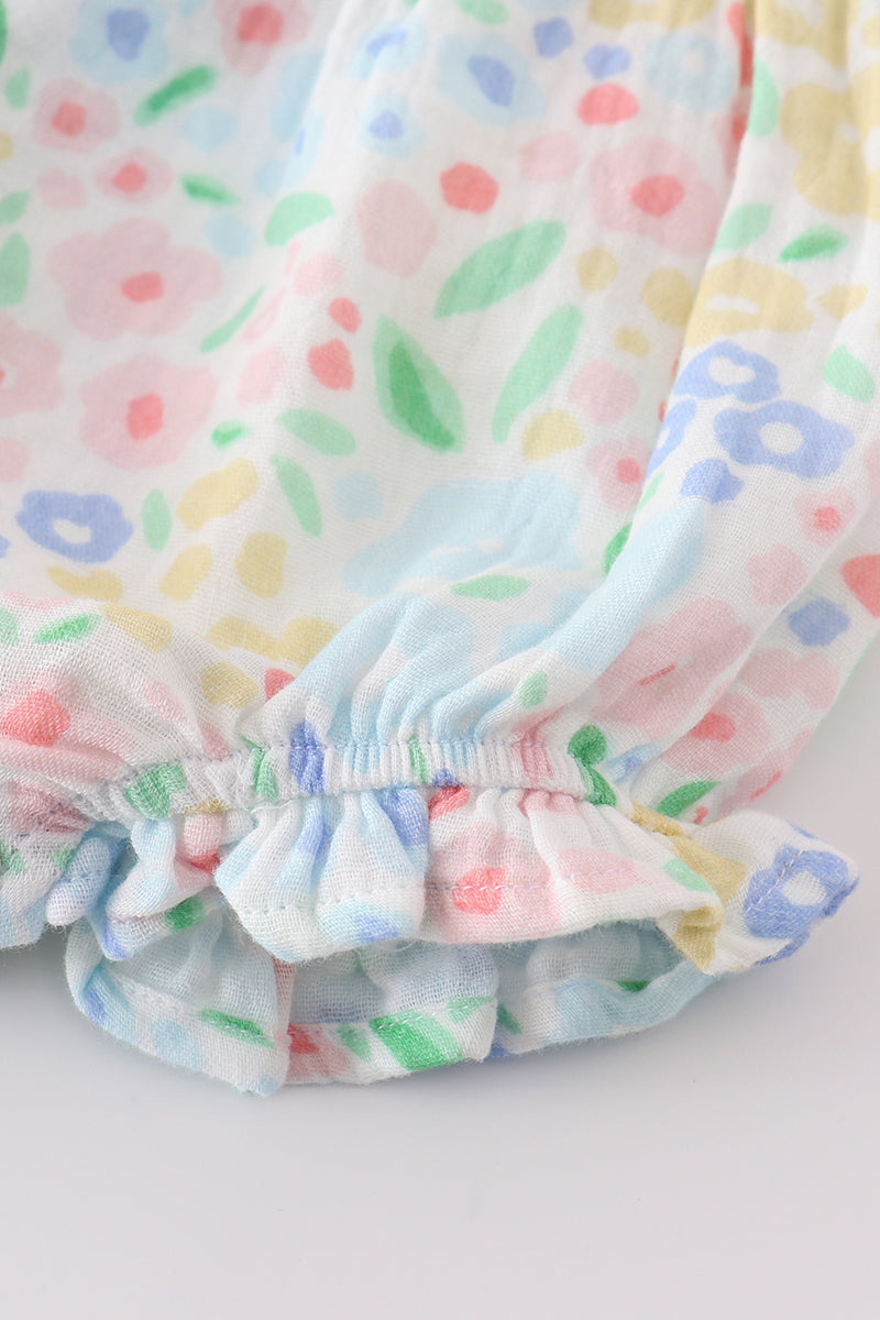 Premium Blue muslin floral ruffle bubble