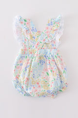 Premium Blue muslin floral ruffle bubble