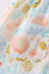 Premium Blue & pink muslin floral ruffle baby set