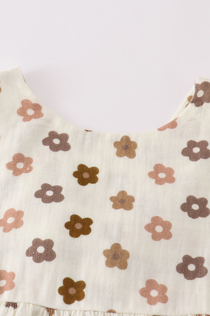 Premium Khaki muslin floral girl set