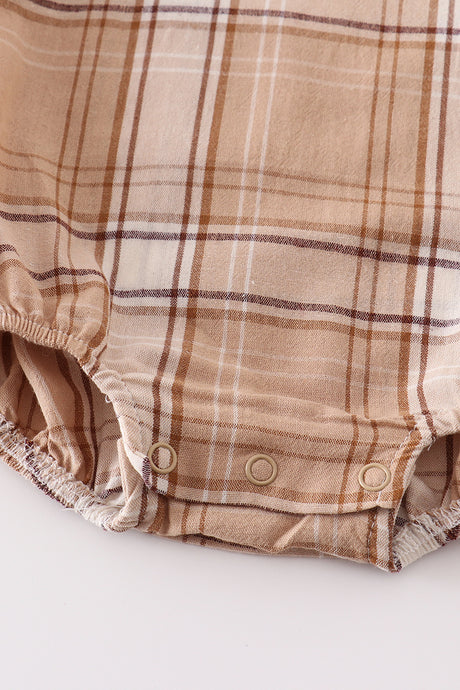 Khaki plaid boy button down bubble