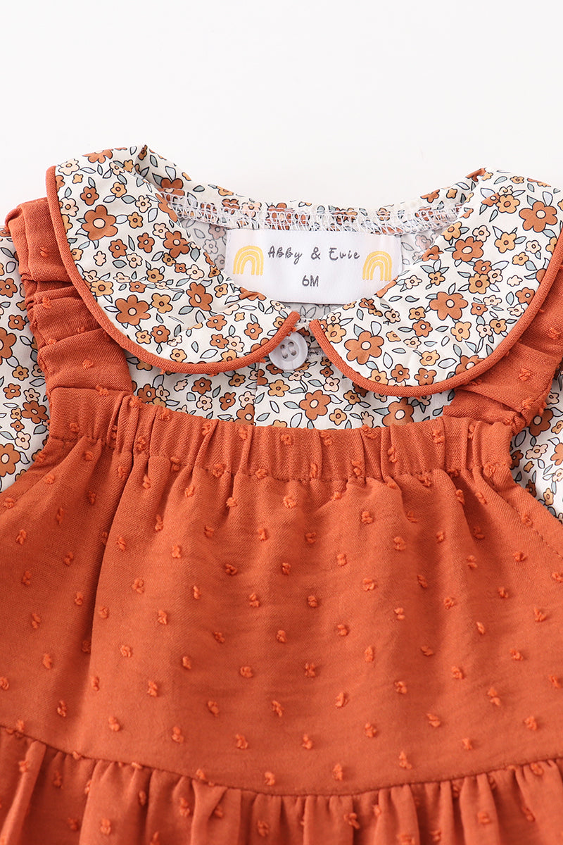 Terracotta floral swiss dot baby set