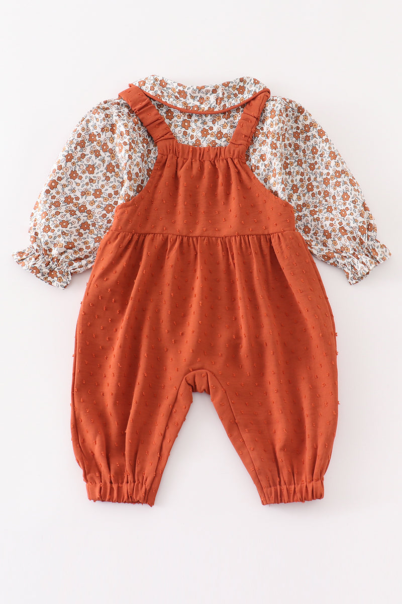 Premium Terracotta floral swiss dot baby set