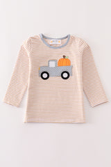 Premium Beige stripe truck pumpkin applique top