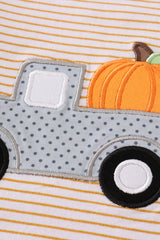 Premium Beige stripe truck pumpkin applique top