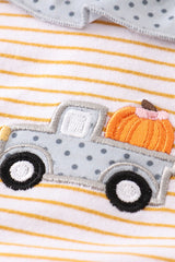 Premium Beige stripe truck pumpkin applique girl set