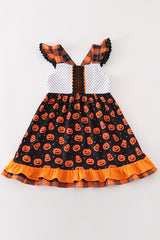 Premium Orange halloween pumpkin ruffle dress