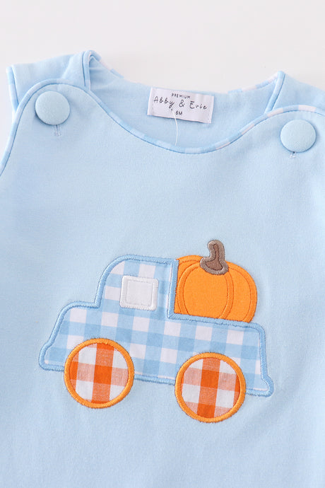 Blue truck pumpkin embroidery boy jonjon