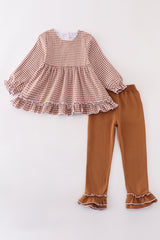 Premium Caramel gingham girl ruffle set